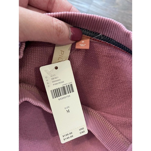 Anthropologie Womens Pullover Sweatshirt Medium Rose Pink Puff Eyelet Sleeve M5 - Picture 5 of 8